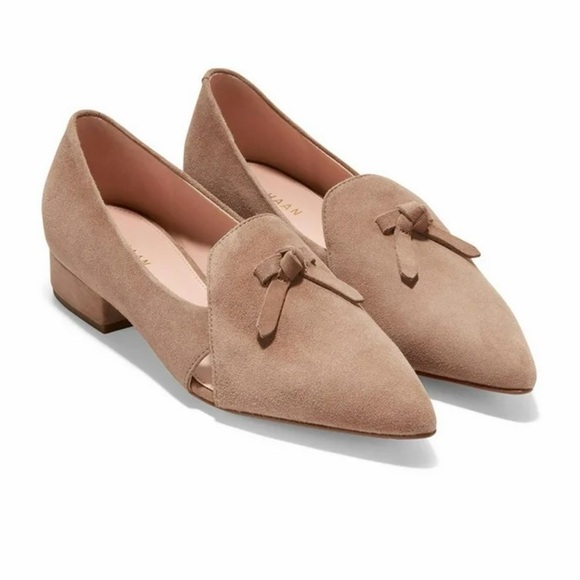 Cole Haan Shoes - Cole Haan Viola Skimmer Elegant Tan Suede Women's Loafers with Cut Out Details.